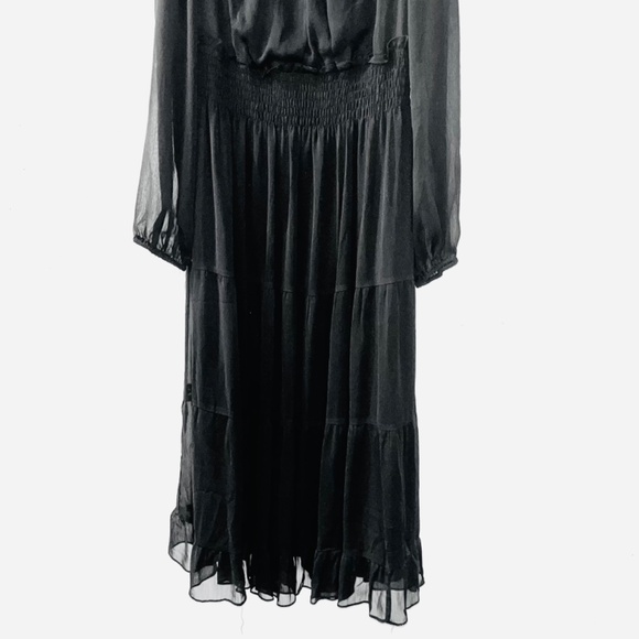 Taylor14 Chiffon Midi Black Fit & Flair Long Sleeve Elastic Waist Dress - Picture 4 of 16